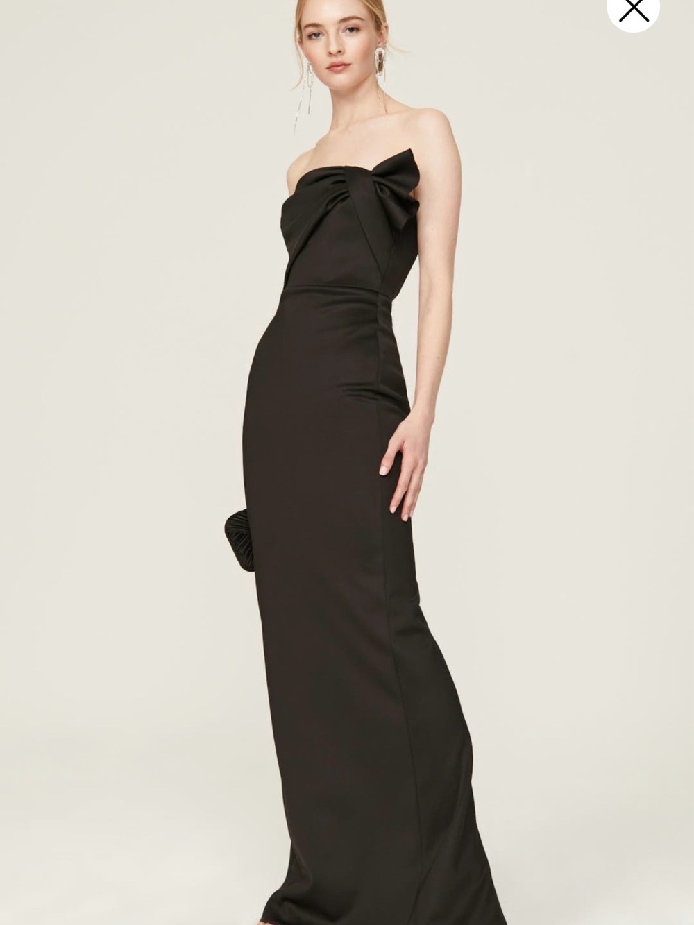 Black Halo Strapless Black Evening Gown with Bow Accent